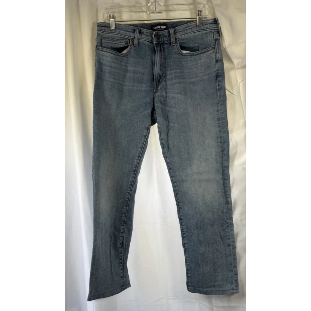Lands' End Square Rigger Jeans Mens 32 Blue‎ Cotton Denim Straight Leg Faded